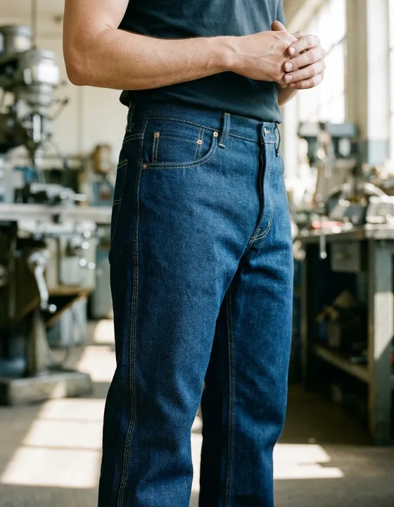 Kot iş pantolonu — sanforlu denim kumaş, atölyede kaba işler için