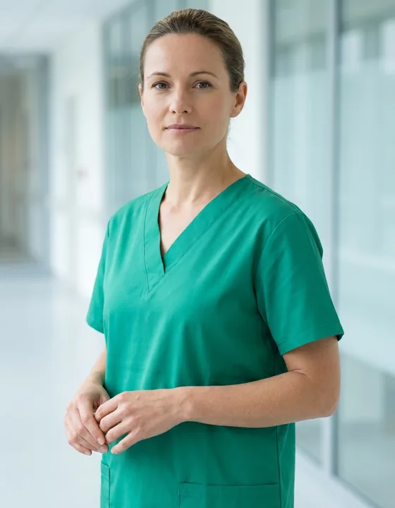 Yeşil hemşire / doktor forma gömleği giymiş sağlık personeli