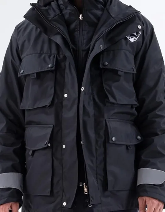Çok cepli kışlık parka iş montu, reflektör bilek bantlı