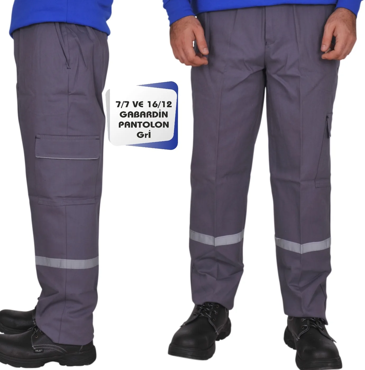 Gri gabardin iş pantolonu, personel üzerinde görünüm · İlke Tekstil