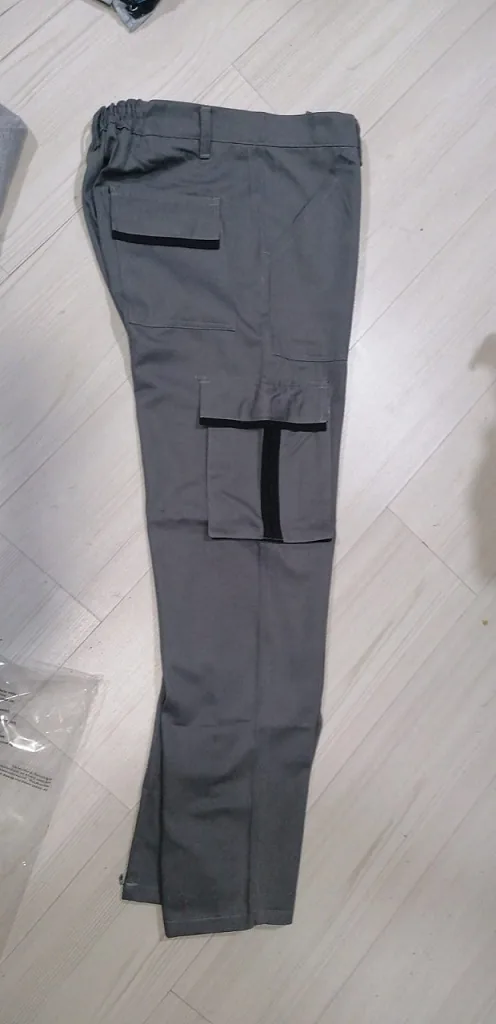 Gri körük kargo cepli iş pantolonu, su itici gabardin, dayanıklı saha modeli