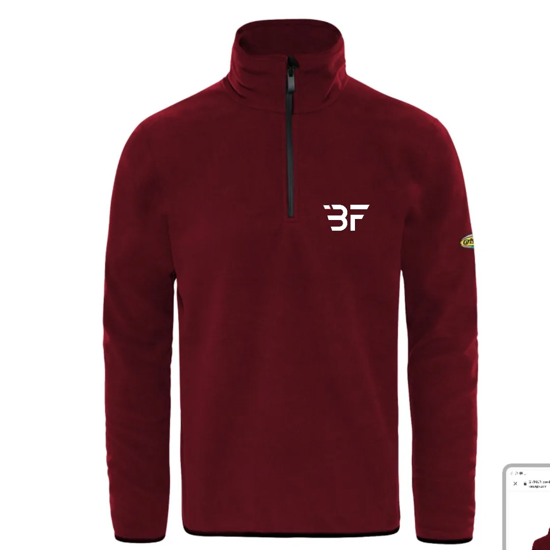 Bordo polar iş ceketi, sol göğüs kurumsal logo nakışlı, dik yaka